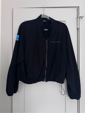 Cyclebar Black Lightweight Zip Bomber Jacket with Blue Accent